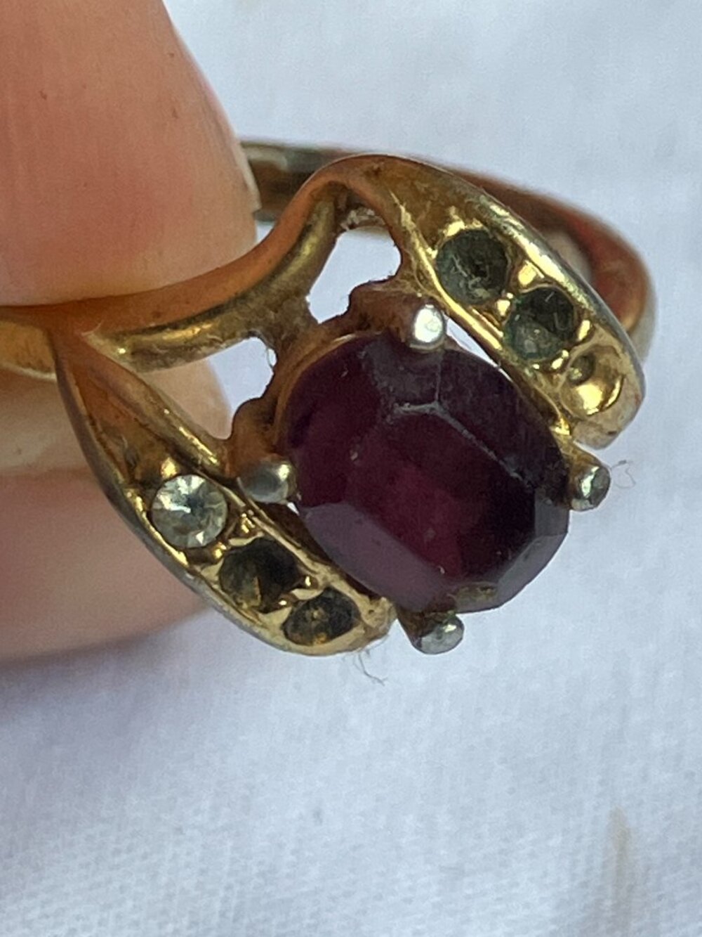 Vintage 925 Gold Vermeil Garnet Bypass Ring Size 9.5 - AS IS / Missing Stones